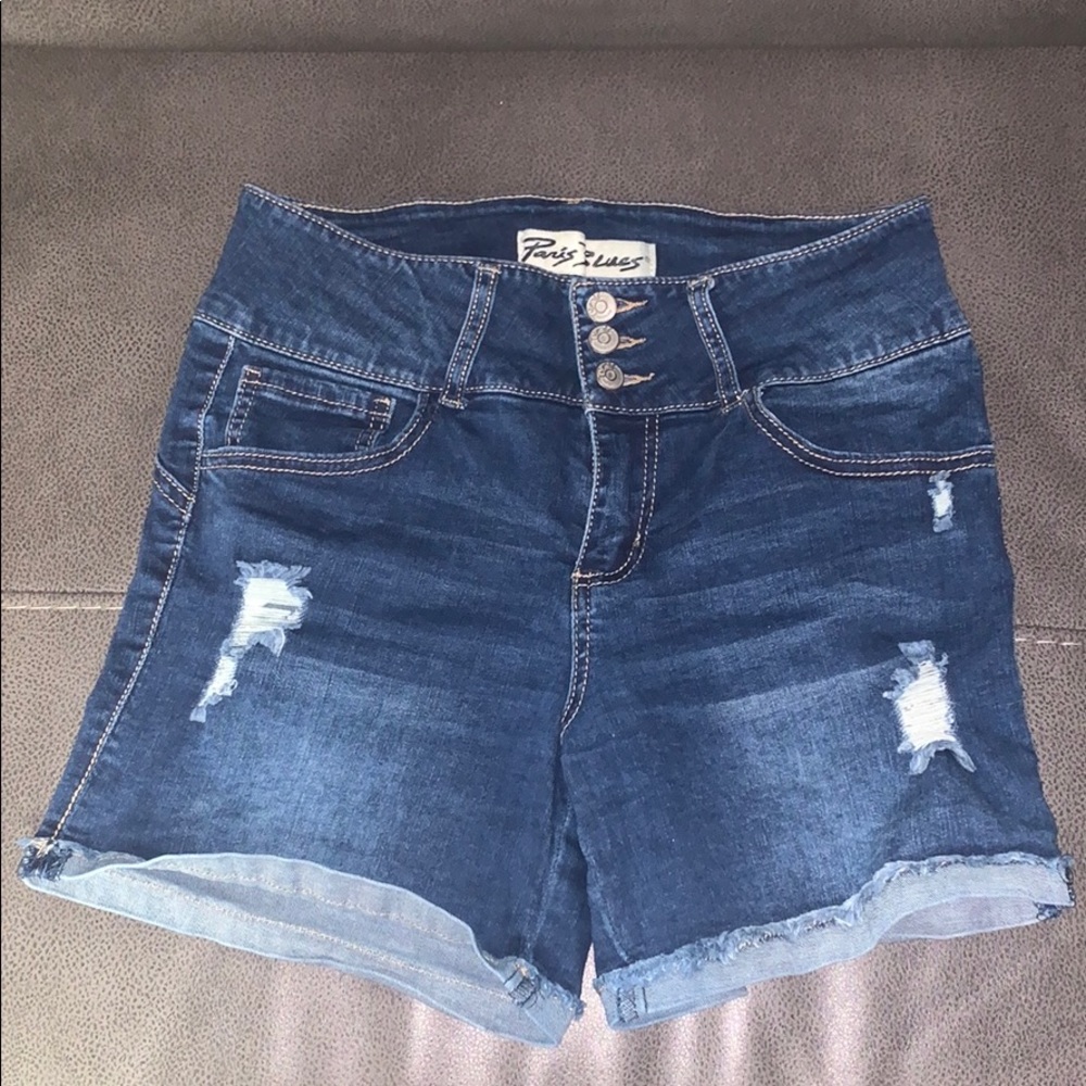 dark wash high waisted denim shorts